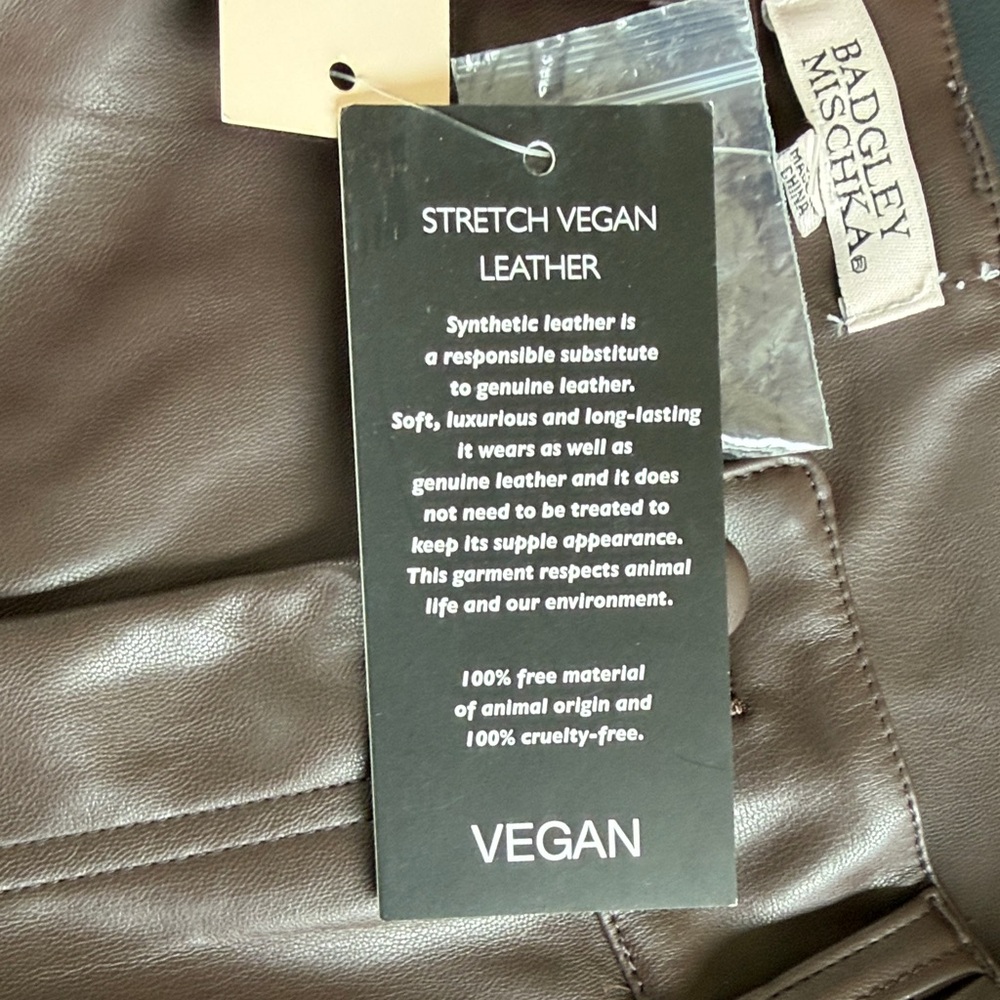 Badgley Mischka NWT Stretch Vegan Leather Straight Leg Pants Brown XS - Picture 6 of 10
